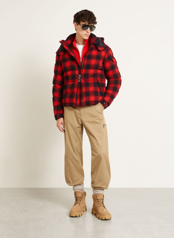 MONCLER Daunenjacke AIROR mit abnehmbarer Kapuze ROT / SCHWARZ