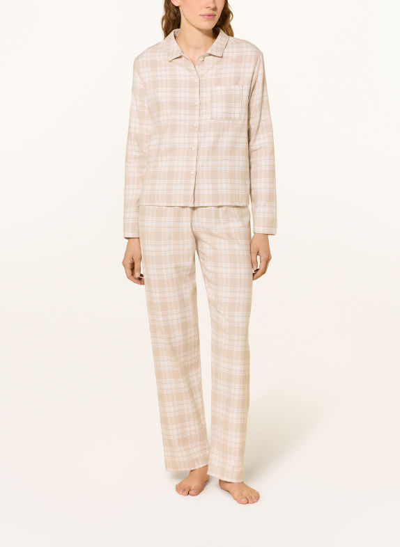 CALIDA Pyjamas-serien PLAID DREAMS i flannel BEIGE / CREME