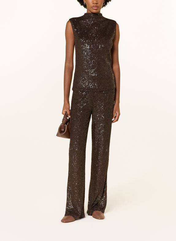 MRS & HUGS Pantalon palazzo à paillettes MARRON FONCÉ