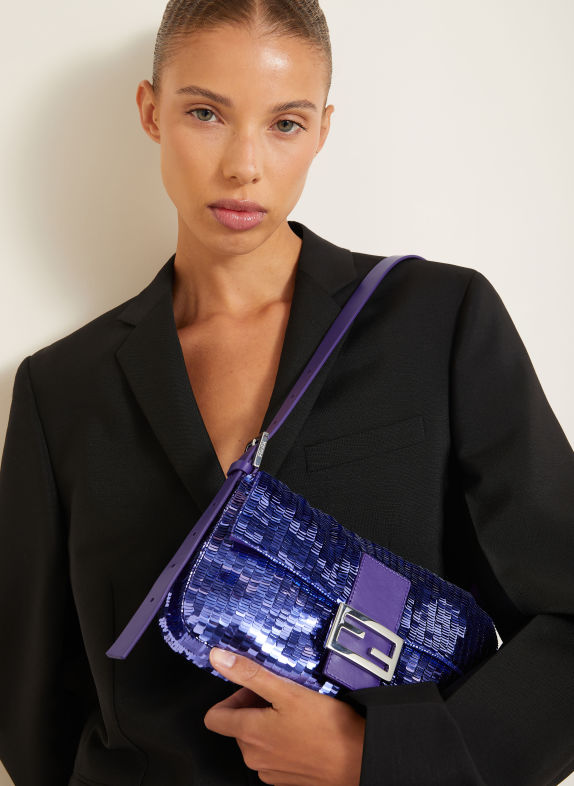 FENDI Handtas BAGUETTE met pailletten PAARS / ZILVER