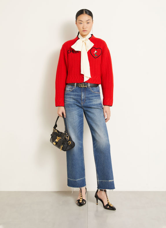 Chloé Strickjacke mit Cashmere ROT / SCHWARZ