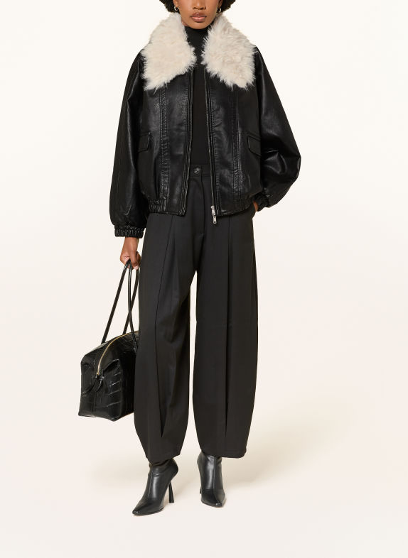 Source Unknown RIONI leather-look jacket with a detachable faux fur collar BLACK