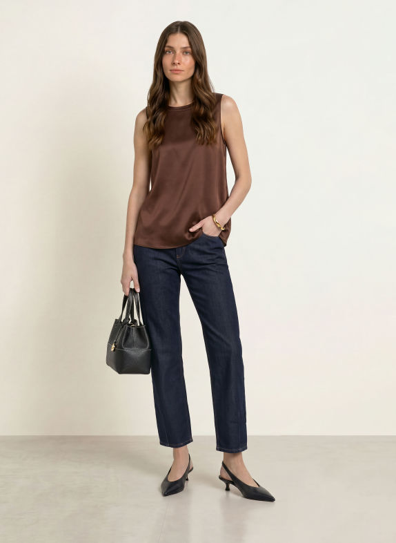 lilienfels Blouse sans manches en soie MARRON FONCÉ