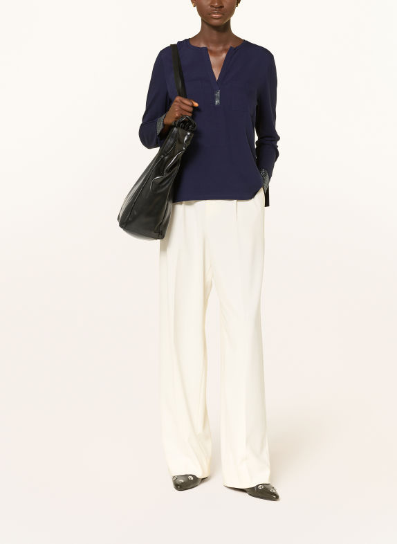 monari Shirt blouse in a mix of fabrics with rhinestones DARK BLUE