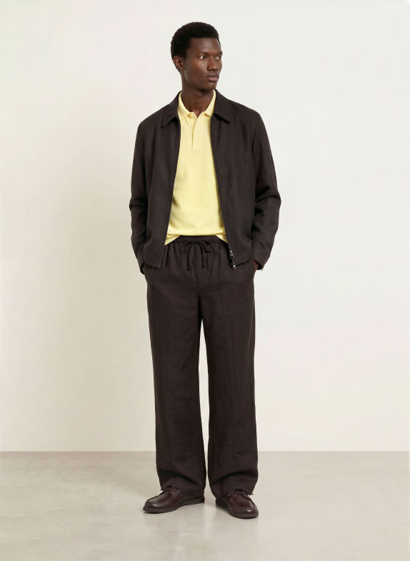 BOSS Overshirt WING van linnen MARRON FONCÉ