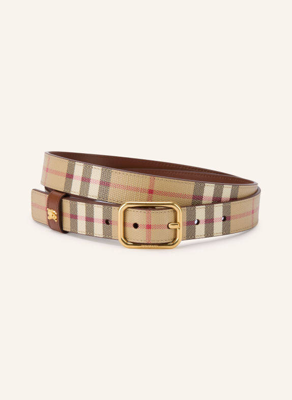 BURBERRY Læderbælte BEIGE / GULD / RØD