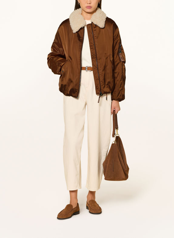 s.Oliver Blouson met afneembare kunstbontvoering BRUIN / CRÈME