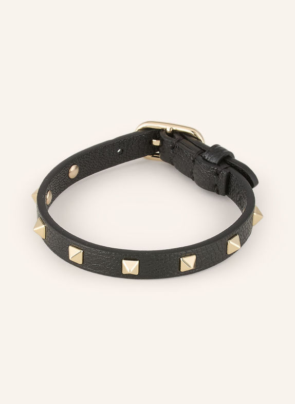 VALENTINO GARAVANI Lederarmband ROCKSTUD SPIKE SCHWARZ / GOLD
