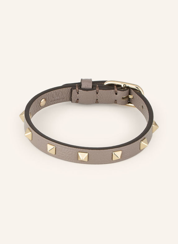 VALENTINO GARAVANI Lederarmband ROCKSTUD SPIKE GRAU / GOLD