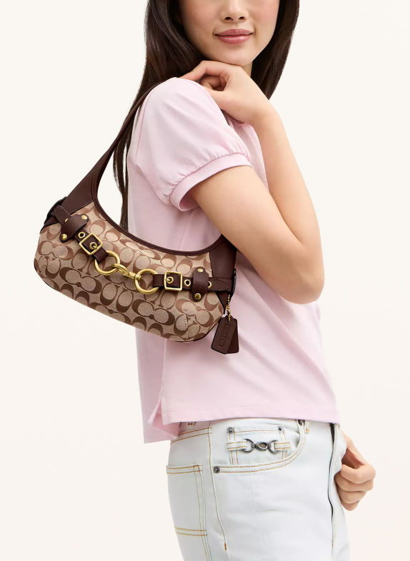 COACH Shoulder bag BEIGE / GOLD / DARK BROWN