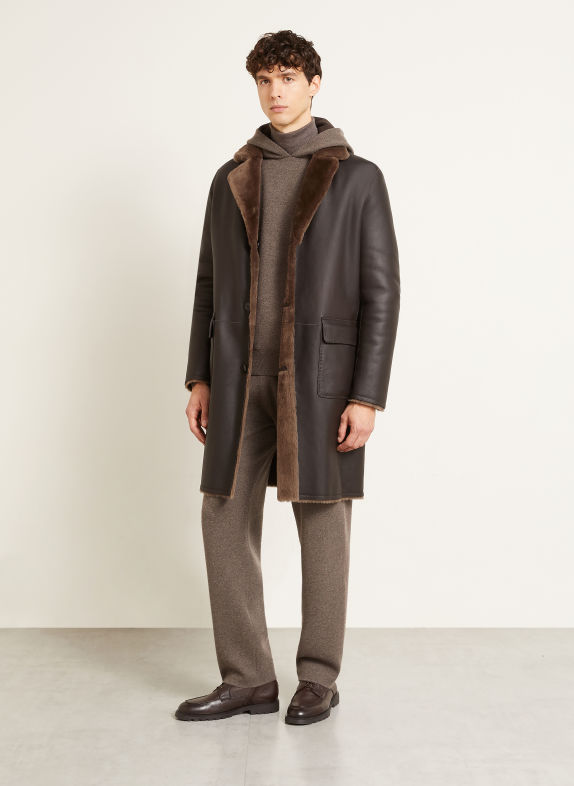 manzoni 24 Manteau en cuir réversible MARRON FONCÉ