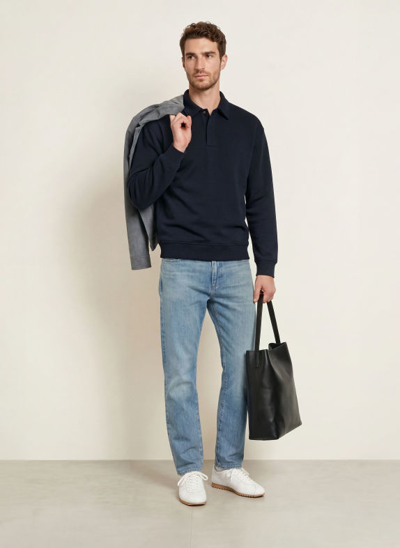 REISS Sweat-Poloshirt BROOKS DONKERBLAUW