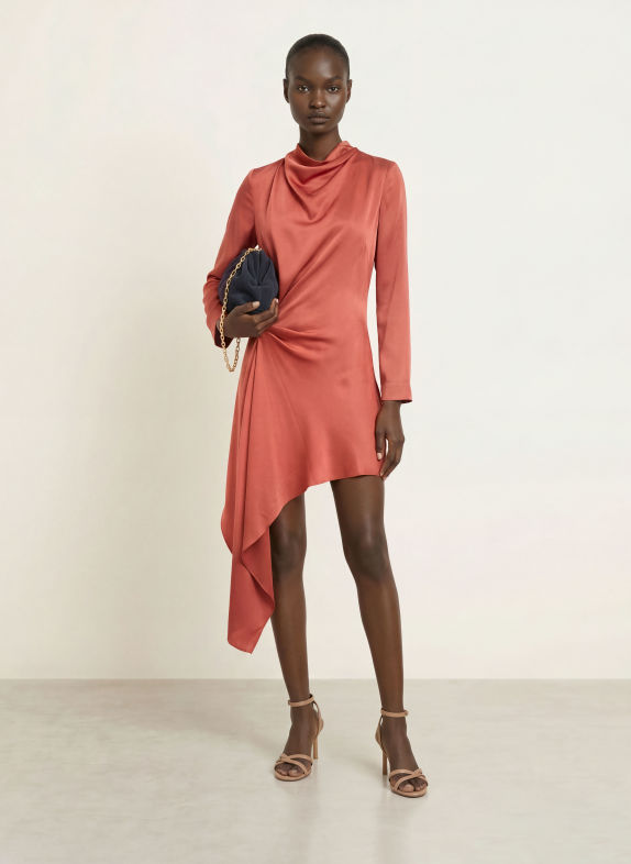 REISS Robe BETHANY à effet portefeuille ORANGE FONCÉ