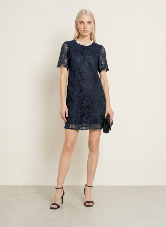 Phase Eight Kanten jurk ELOISE met siersteentjes DONKERBLAUW / WITGOUD