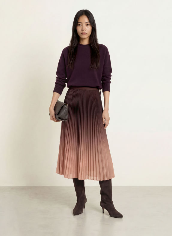 Phase Eight Plooirok TALLULAH MARRON FONCÉ / CAMEL / BRUIN