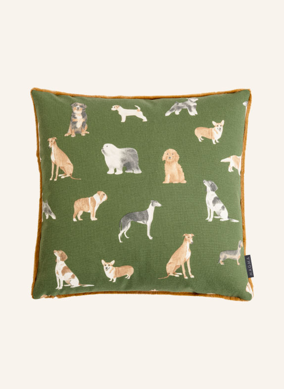 MAGMA DOG MIX Decorative cushion cover with Faux Fur GREEN / BEIGE / GRAY