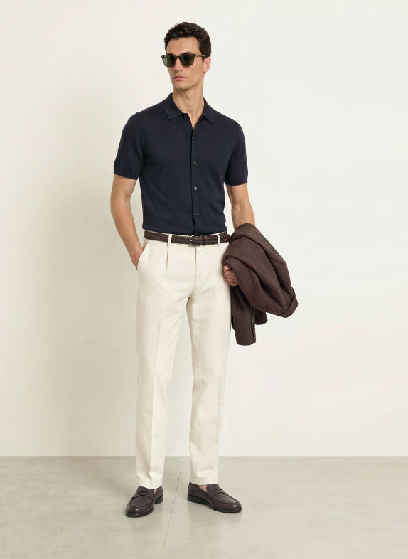 REISS Gebreid overhemd DRAYTON Slim Fit DONKERBLAUW