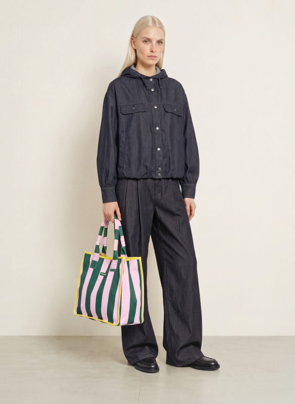 VIVI MARI Shoppers met Pouch DONKERGROEN / ROZE