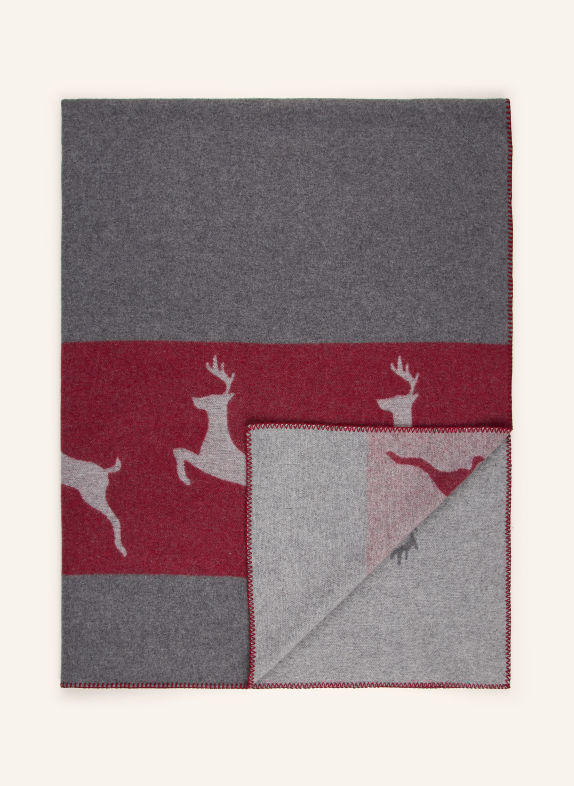 ESKIMO SEDRUN throw blanket with merino wool DARK RED / LIGHT GRAY / DARK GRAY