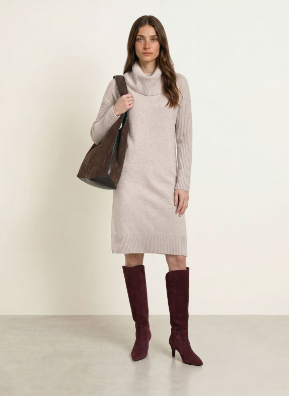 HOBBS IRENE Knit Dress with Merino Wool BEIGE
