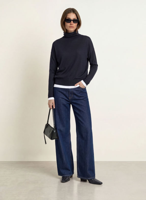 ARKET Rollkragenpullover aus Merinowolle DUNKELBLAU