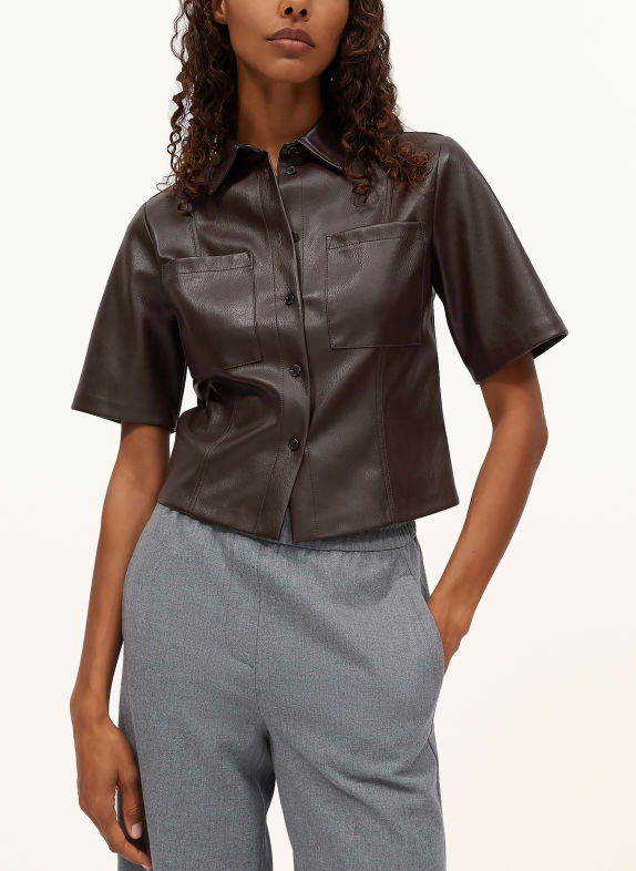 OPUS FELEATHER-overhemdblouse in leerlook MARRON FONCÉ