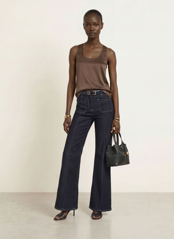 REISS Top RUBY met zijde in een materiaalmix BRUIN