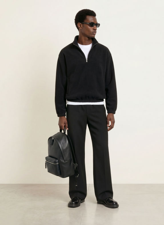 SANDRO Oversized-Troyer aus Fleece SCHWARZ