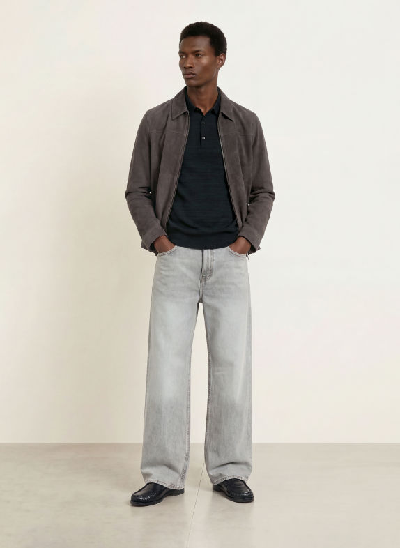 ALLSAINTS Strick-Poloshirt BETON SCHWARZ / DUNKELGRÜN