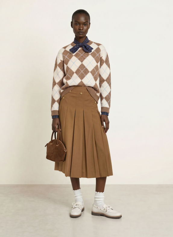CLAUDIE PIERLOT Plisowana spódnica CAMELOWY