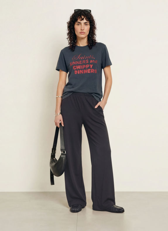 ALLSAINTS T-shirt CHIPPY ADDI GRIS FONCÉ / ROUGE