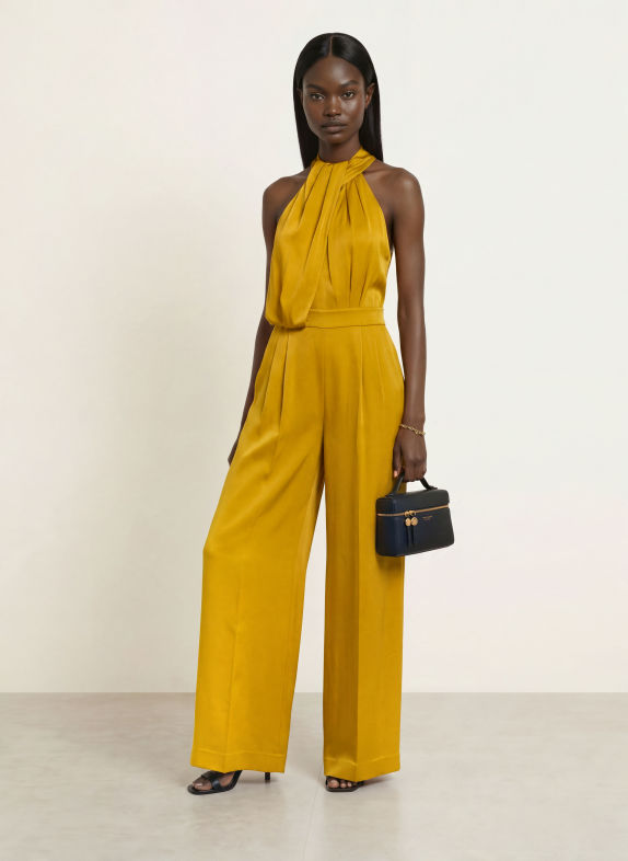REISS FINLEY Satin Jumpsuit DARK YELLOW