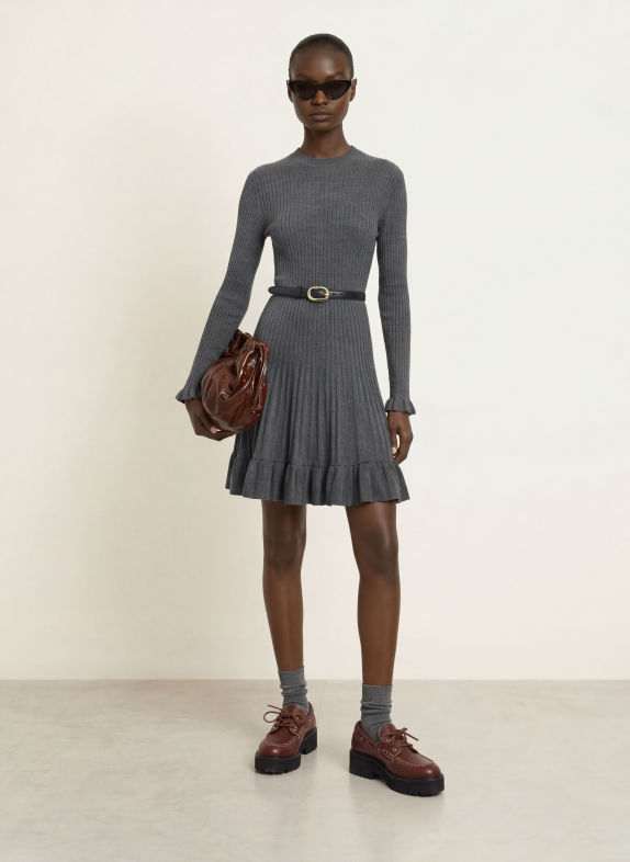 maje Strickkleid mit Volants DUNKELGRAU