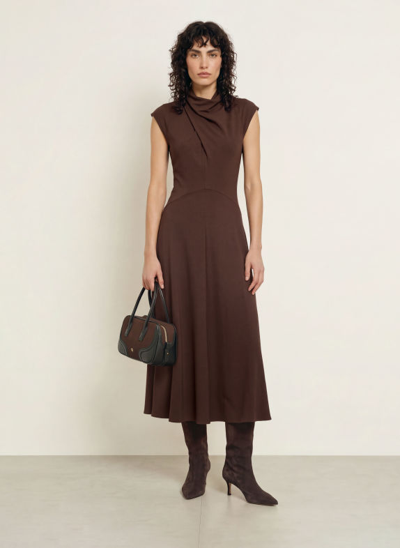 REISS Robe ALMA MARRON FONCÉ