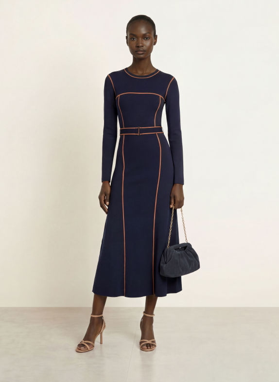 REISS Strickkleid ETTA DUNKELBLAU / CAMEL