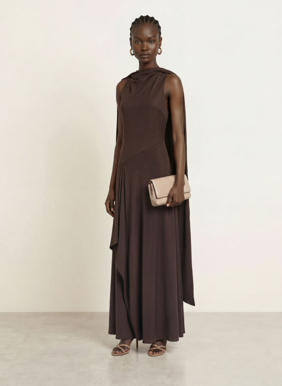 REISS SABINE satin evening dress DARK RED