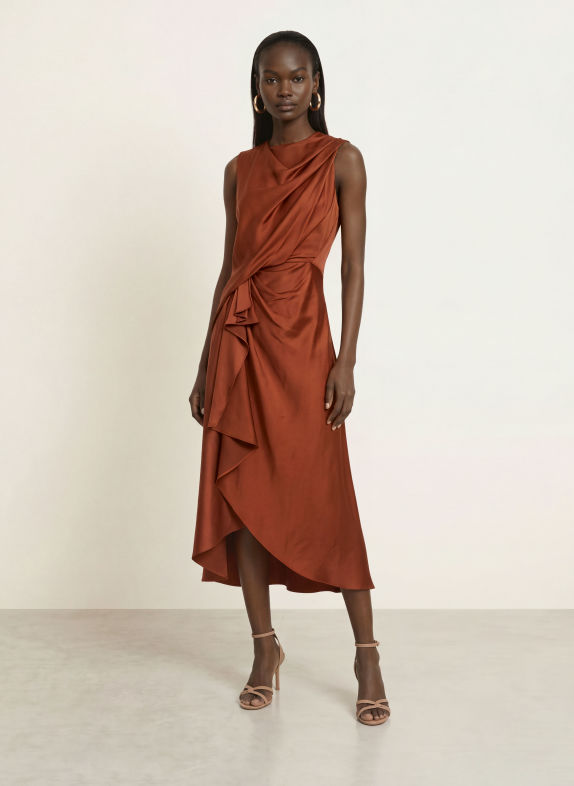 REISS Satinkleid MABEL mit Volants DUNKELORANGE