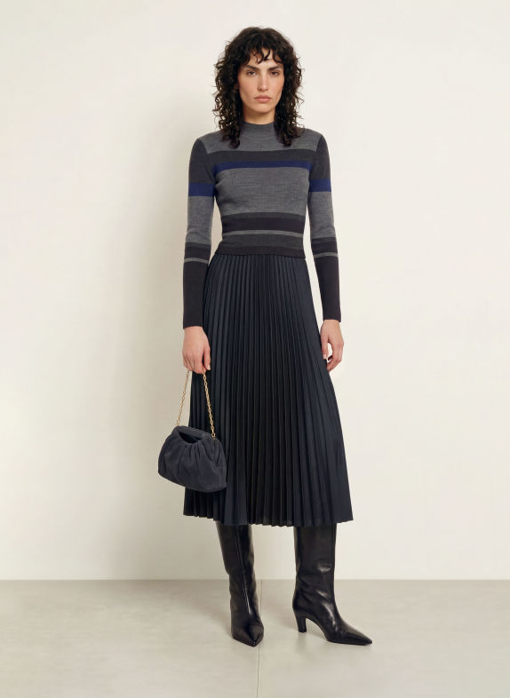 REISS Gebreide jurk CARLA in een mix van materialen met plissé DONKERGRIJS / BLAUW / ZWART