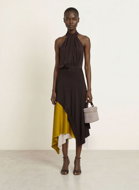 REISS BIANCA Satin Dress DARK BROWN / OLIVE