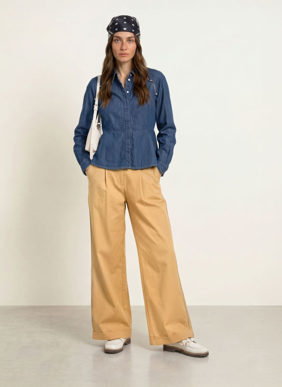 CLAUDIE PIERLOT Jeansbluse mit Cut-outs DUNKELBLAU
