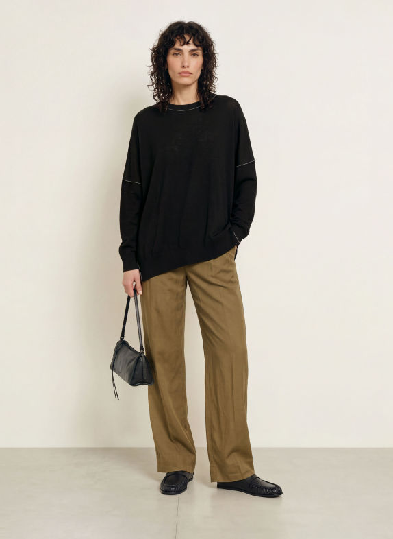 ALLSAINTS Pantalon palazzo en satin KAKI