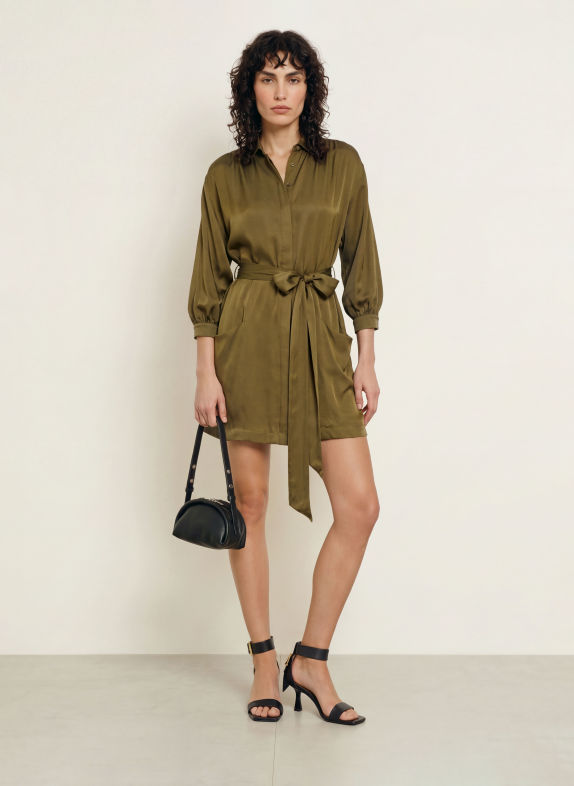 ALLSAINTS Satinkleid NOORA mit Seide KHAKI