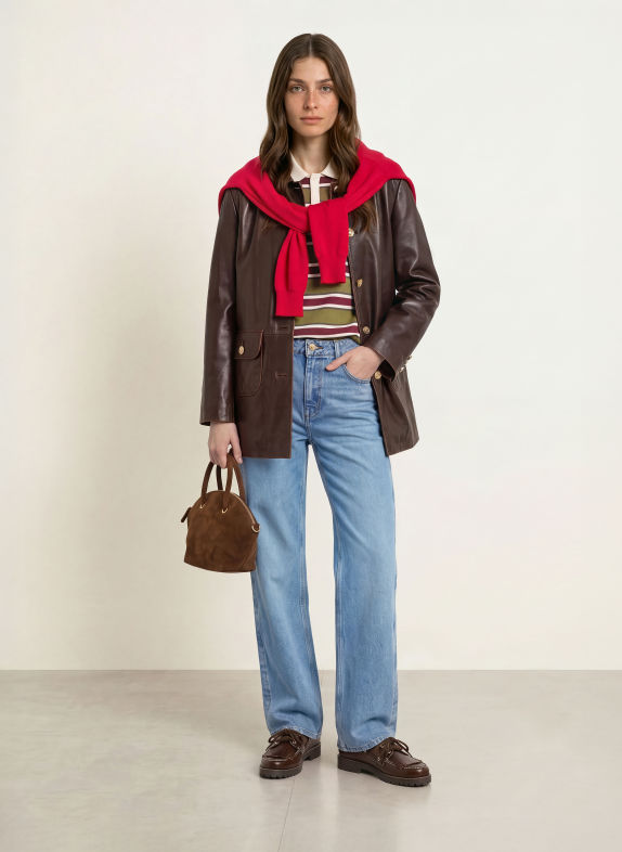 CLAUDIE PIERLOT Lederjacke DUNKELBRAUN