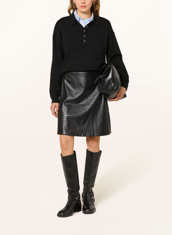 OPUS Jupe REANA GLOWY aspect cuir NOIR