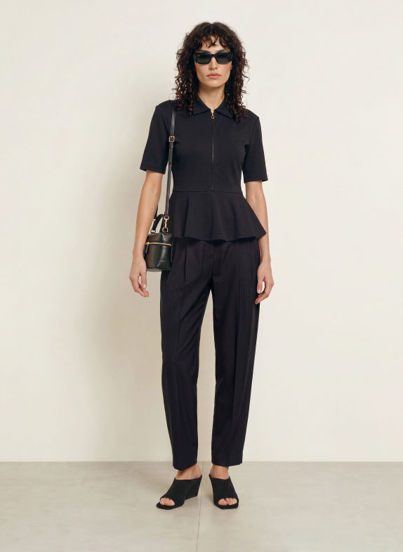 SANDRO Jersey-Poloshirt SCHWARZ