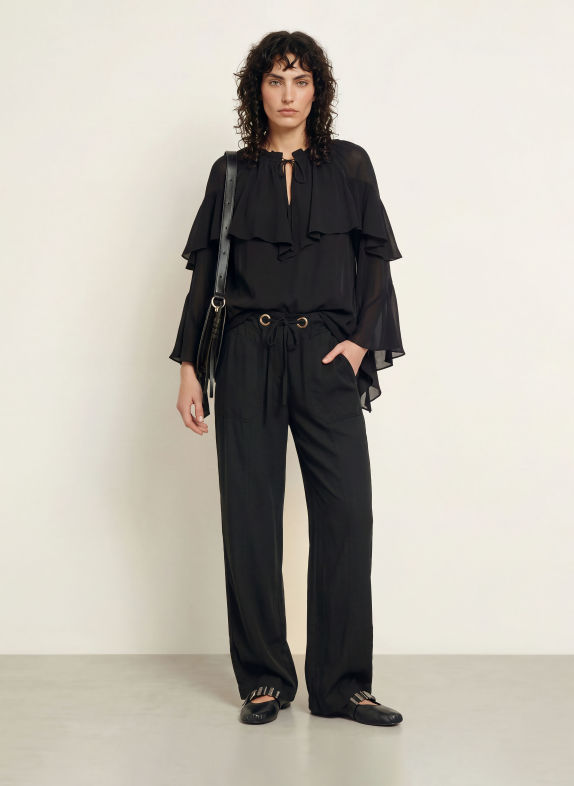 ba&sh Blusenshirt BETTY mit Volants SCHWARZ