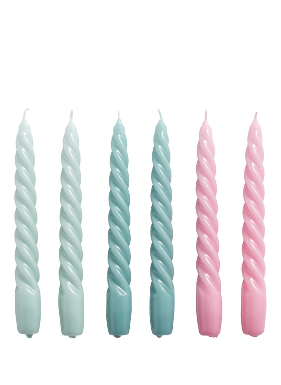 HAY Set of 6 taper candles TWIST PINK/ TEAL/ MINT