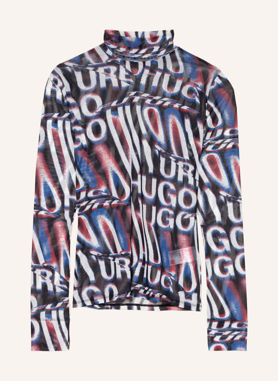 HUGO Longsleeve DILIONA aus Mesh SCHWARZ / WEISS / DUNKELROT