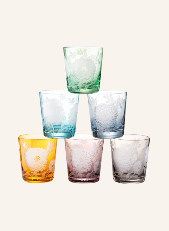 POLSPOTTEN Set of 6 drinking glasses GREEN/ BLUE/ DARK YELLOW