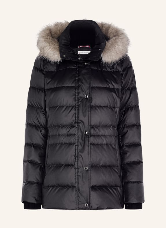 TOMMY HILFIGER Down jacket ESSENTIAL TYRA with removable faux fur trim BLACK